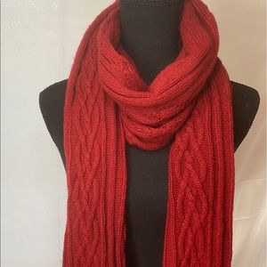 UGG red knit  scarf with fur trim